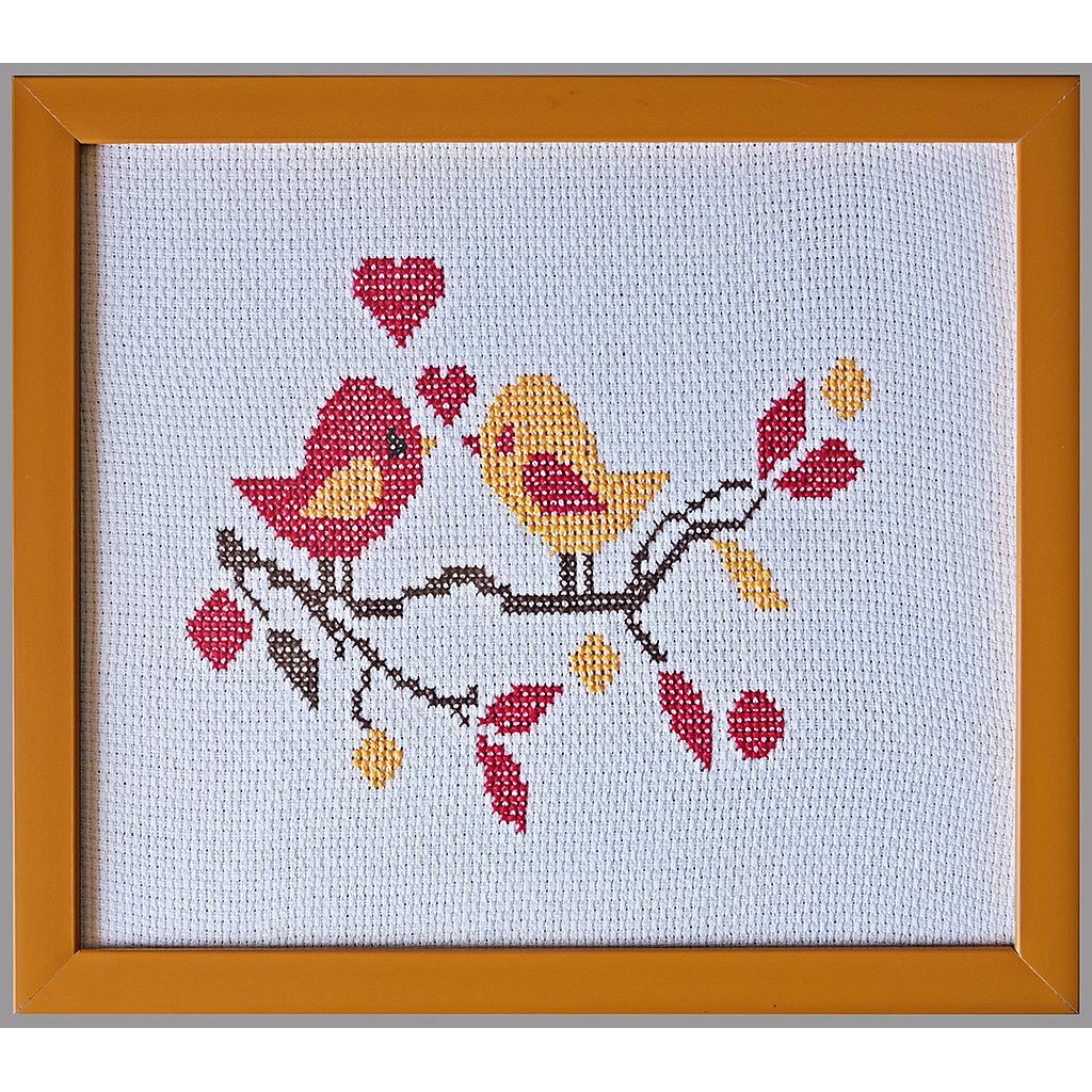 Love Birds-Cross Stitch Hand Emberiodered 