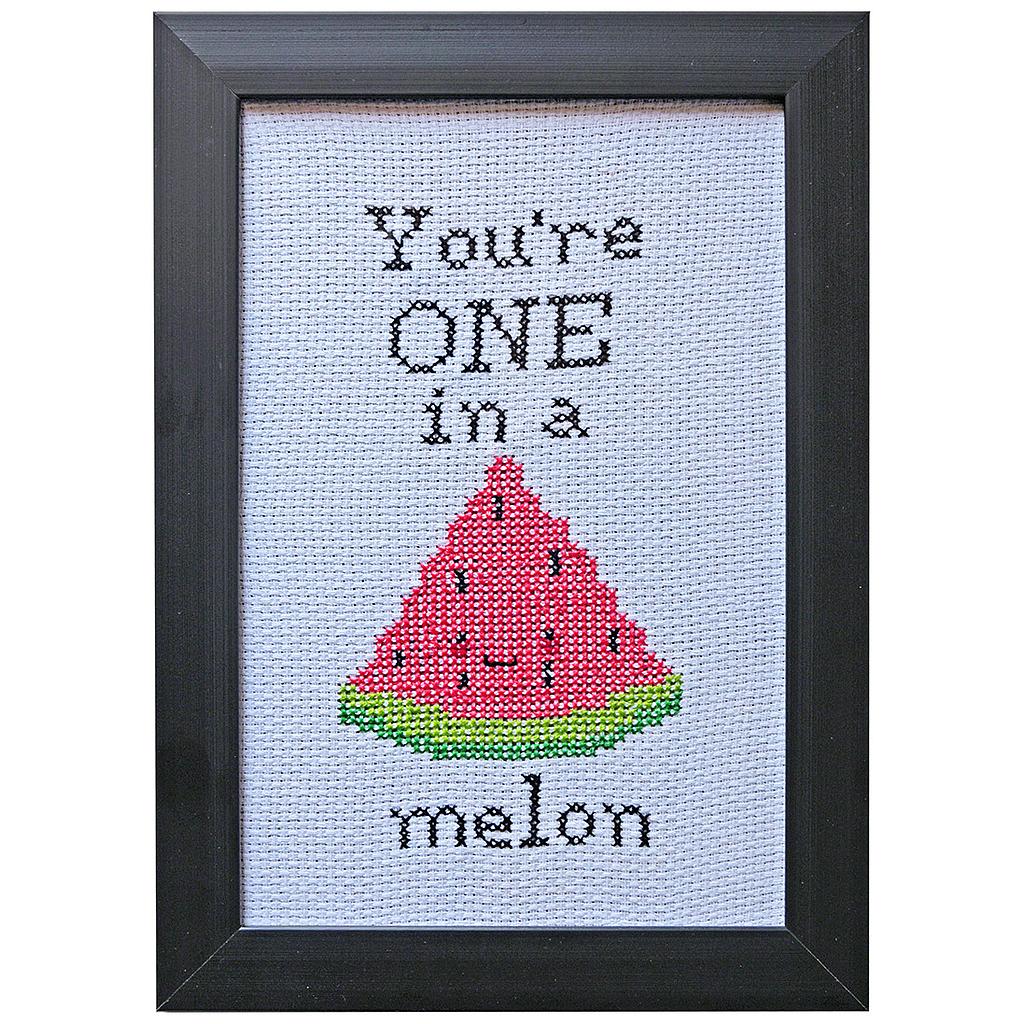 You're One in a Melon-Cross Stitch Hand Emberiodered 