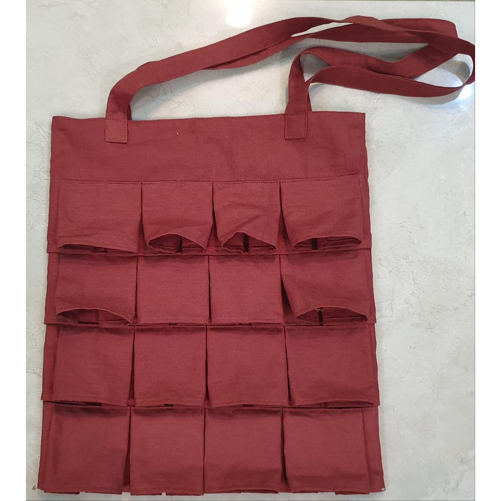 Red Pocketed Tote Bag