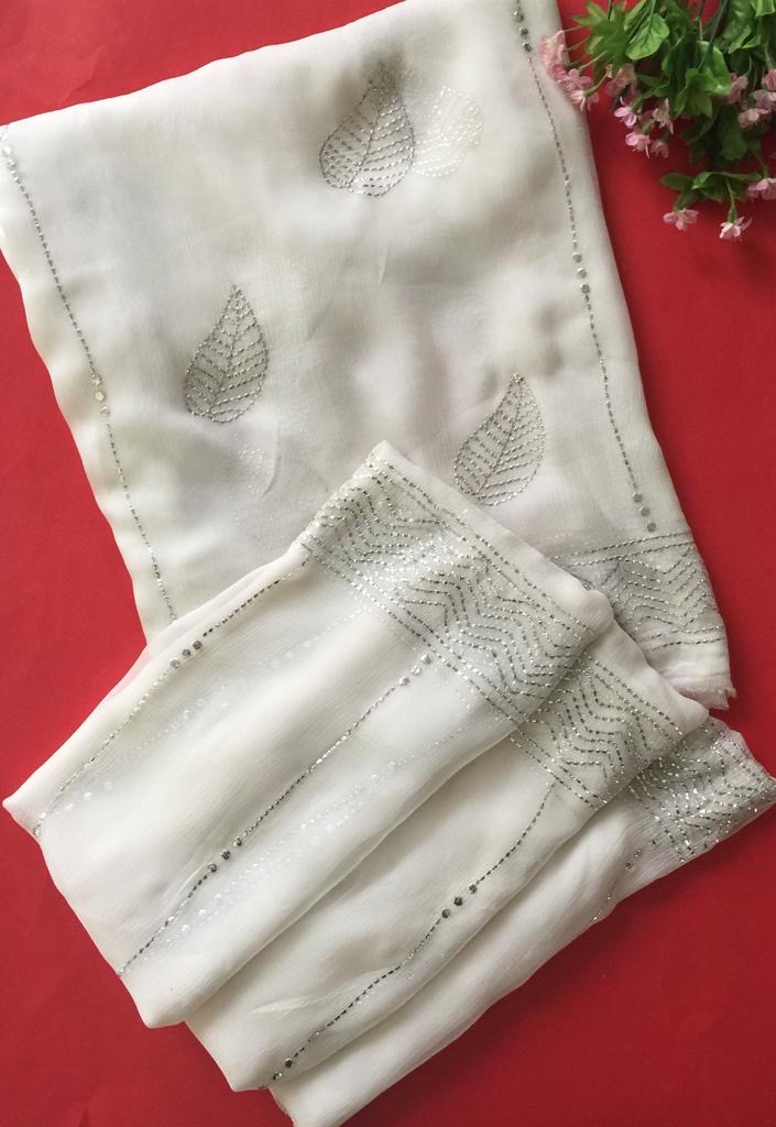 Pure Chiffon Mukesh Work Dupatta And Shirt Unstitched 2 Piece