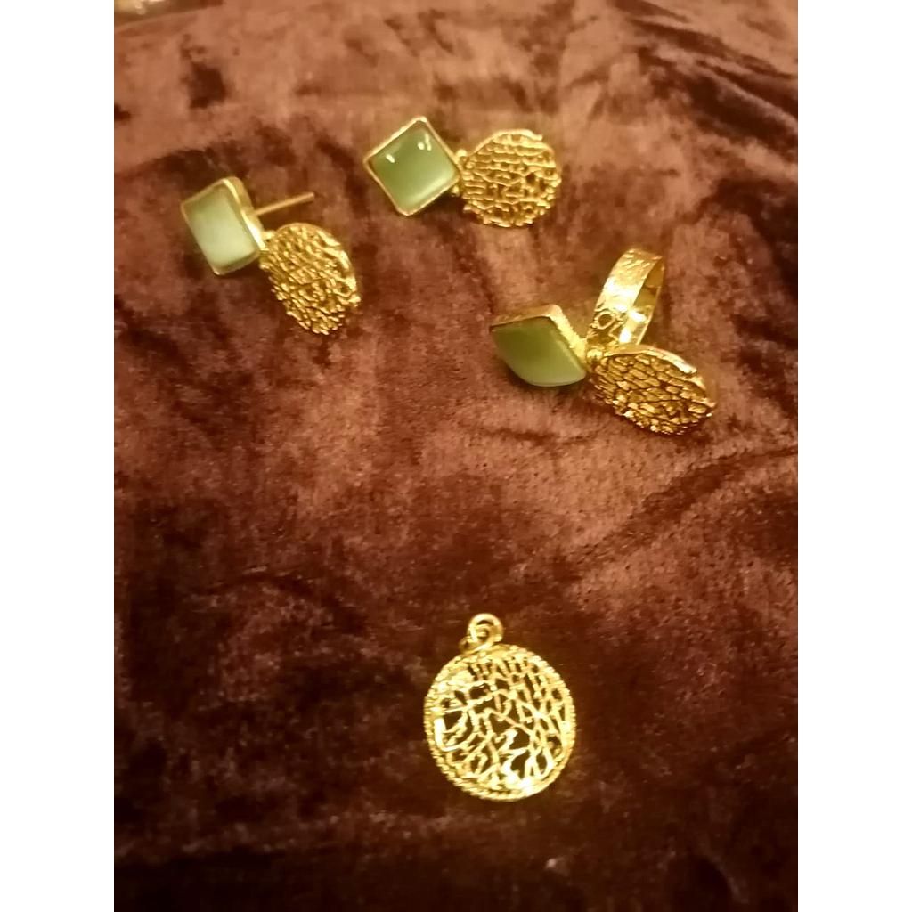 Calligraphy Earring, Locket & Ring Set