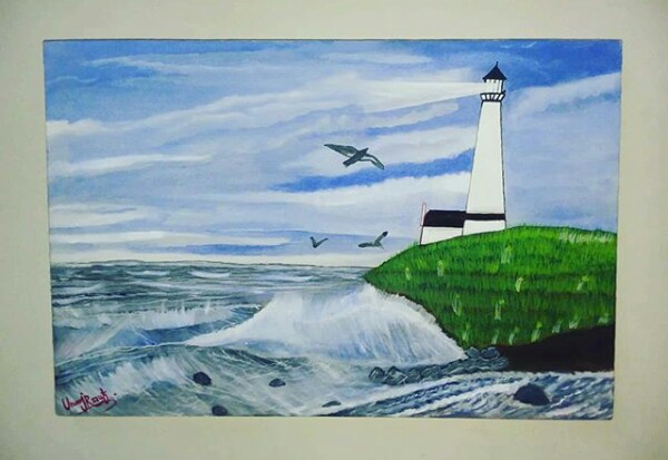 Lighthouse Landscape Painting on Canvas.