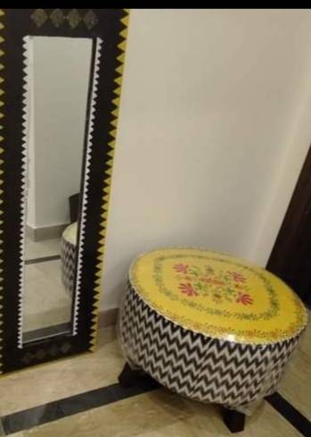 set of 2 Ottoman with Hand Painted Mirror