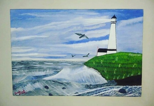 [PK3165-AR-PAI-009535] Lighthouse Landscape Painting on Canvas.