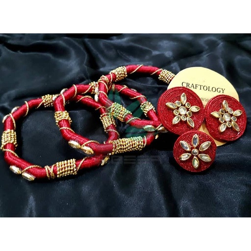 [PK3312-JW-GEN-010460] Red Kundan Set