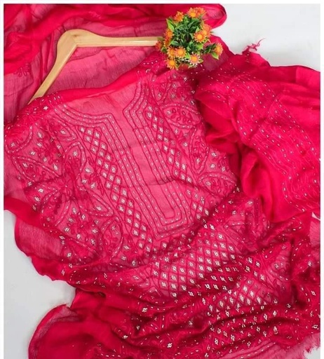 [PK3356-CW-UNS-010667] Dark Pink Embroidery with Shesha (Unstitched)