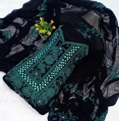 [PK3356-GN-GEN-010673] Bottle Green Embroidery with Sheesha (Unstitched)