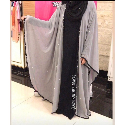 [PK3224-CW-SCF-010744] Ice Grey Abaya by - Black Panther Abayas