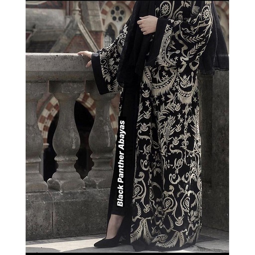 [PK3224-CW-CAP-010752] Embroidery Abaya by Black Panther Abayas