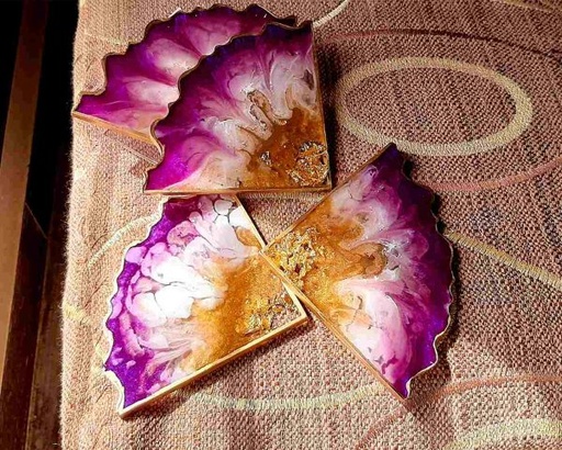 [PK3098-HM-KMA-011238] Purple Splash Resin Coasters