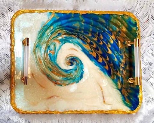 [PK3098-HM-BKT-011265] Blue Peacock Resin Tray