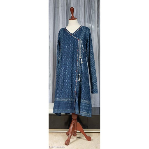 [PK3259-CW-PRT-011336] Tasseled Blue frock