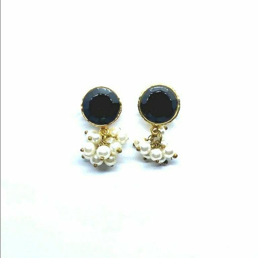 [PK2838-JW-EAR-011933] Black Round Tops with Pearls