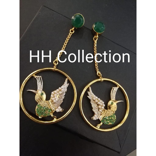 [PK3229-JW-EAR-012170] Emeralds Birds Earings