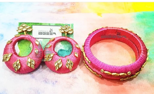 [PK3312-JW-GEN-012214] Hot Pink Chandbali and Bangle Set