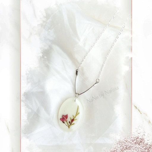 [PK3239-JW-NCK-012220] Sparkling silver dry jatropha flowers  resin pendant