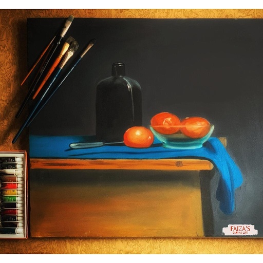 [PK4241-AR-OIL-012945] Still life with Fruits, bottle and drapery
