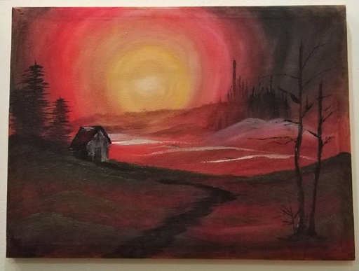 [PK4282-AR-OIL-012988] Sun and Mountains - Bob Ross
