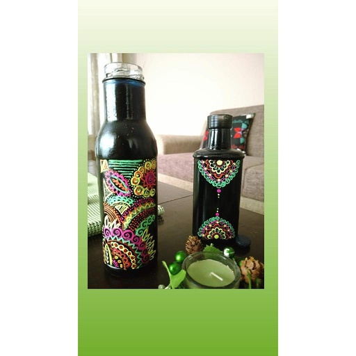 [PK4178-HM-VAS-013031] 2pc BLACK Bottles set with neon details.