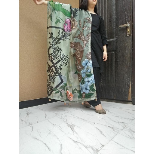 [PK4225-GN-GEN-013044] Handpainted floral dupata
