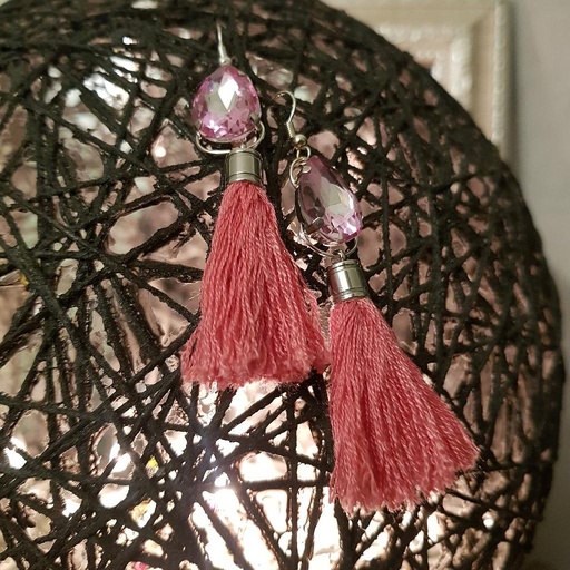 [PK4209-JW-EAR-013103] Pink Tassel Earrings te2