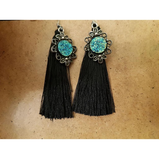 [PK4209-JW-EAR-013106] Blue Black Tassel Earrings te3