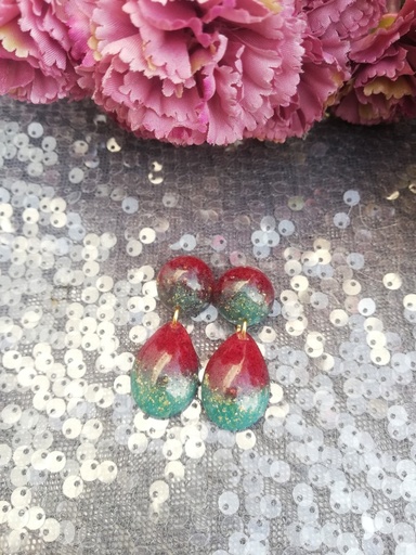 [PK4119-JW-EAR-013472] Maroon Turquoise Gold Flake Earrings