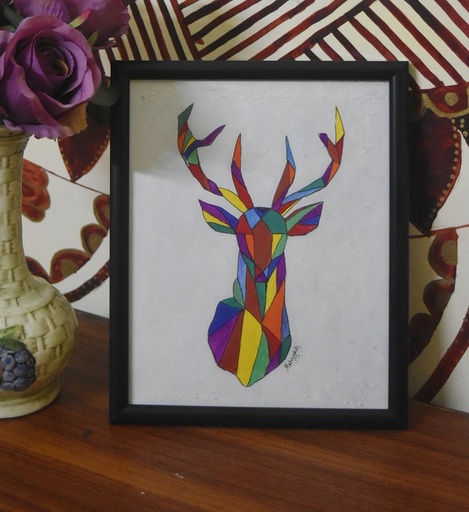 [PK4148-AR-ACR-013520] Deer Acrylic Painting (Geometric Art)
