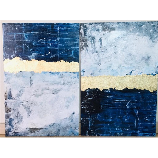 [PK4086-AR-OIL-013674] Blues with Gold leaf