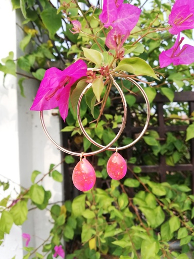 [PK4119-JW-EAR-013821] Hot Pink Rose Gold Teardrop Hoops