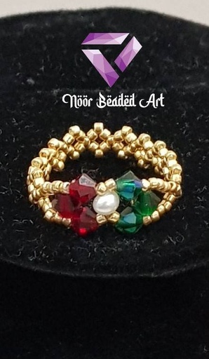 [PK4592-JW-GEN-014021] Real pearls and Swarovski ring with gold plated toho beads