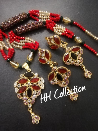 [PK3229-JW-EAR-014110] Kundan Mala with Earrings
