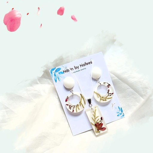 [PK3239-JW-EAR-014525] Real dry flowers jewelry set