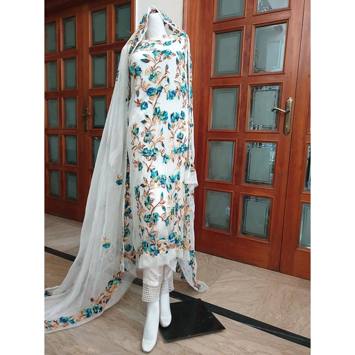 [PK4107-CW-UNS-014612] Hand Embrioded Pure Chiffon Suit