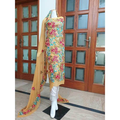 [PK4107-CW-UNS-014613] Hand Embrioded pure Chiffon