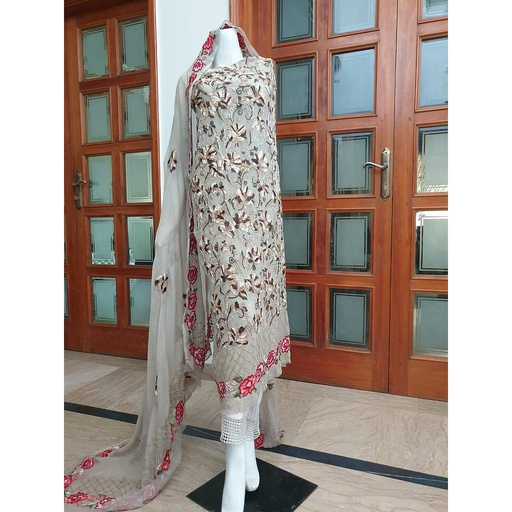 [PK4107-CW-UNS-014614] Hand Embrioded pure Chiffon suit