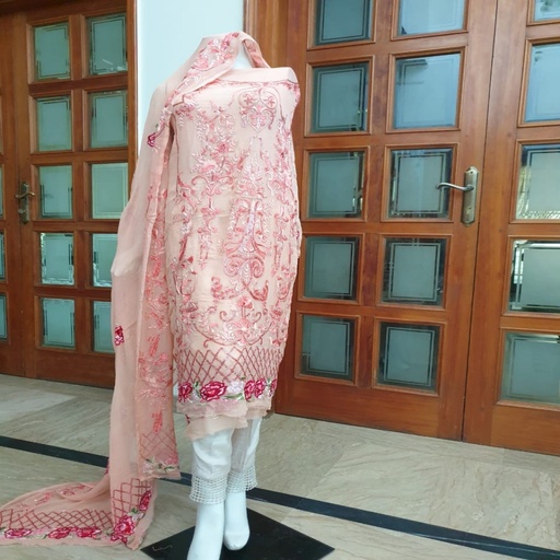 [PK4107-CW-UNS-014615] Hand Embrioded pure Chiffon suit