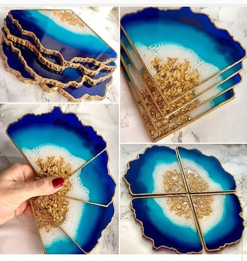 [PK3319-HM-KMA-014925] Resin Coasters - Geode - Housewarming Gift - Set of 4