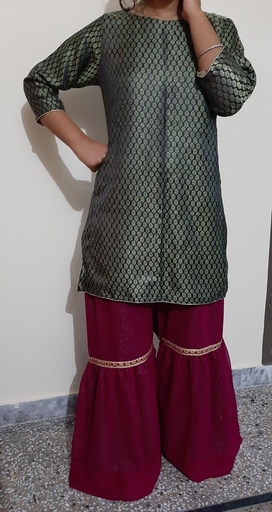 [PK5036-CW-PRT-014928] Stylish Grara with Jamawaar Shirt