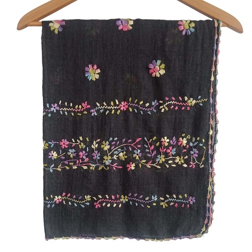 [PK5329-CW-SCF-015452] Cotton Scarf with Multicolored Embroidery