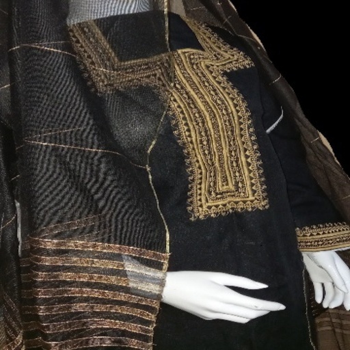 [PK5324-CW-UNS-015552] Black Gold Embroidered