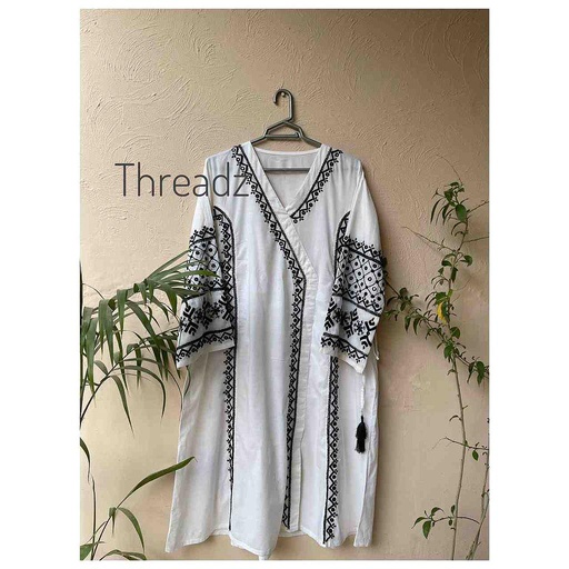 [PK2242-CW-PRT-016444] Hand embroidered angrakha style frock with phulkari and mirror work