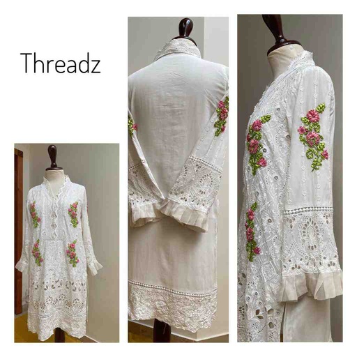 [PK2242-CW-PRT-016609] Hand Embroidered Shirt with Ribbon Work