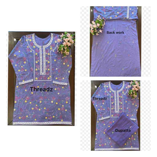 [PK2242-CW-UNS-016877] Hand-embroidered Shirt and Dupatta with Kantha Work
