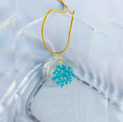 Blue Floral Pendant with Golden Chain