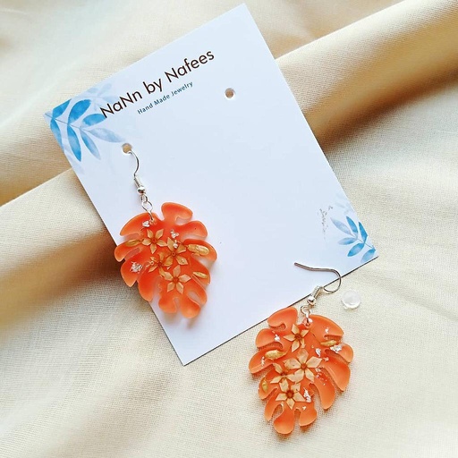 [PK3239-JW-EAR-016962] Leaf Style Hanging Earrings with Dried Flowers