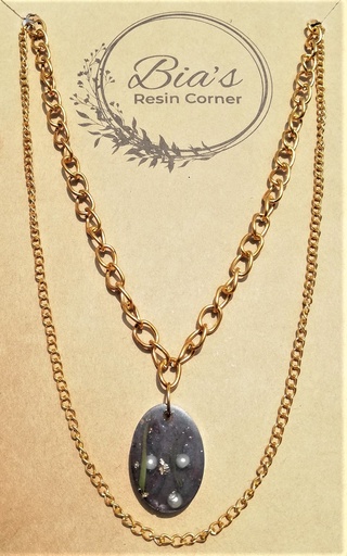 Adorned Black Double Chain Pendant