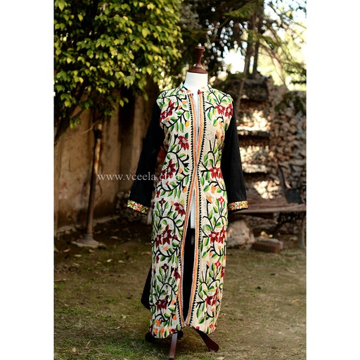[PK6405-CW-JAC-019146] Kantha Work Embroidered Long Coat