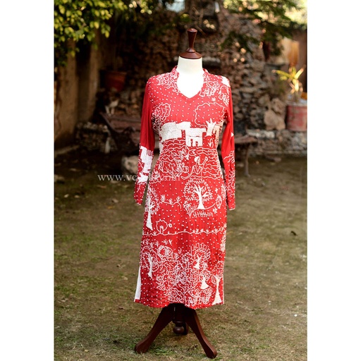 [PK6405-CW-PRT-019158] Red Hand Embroidered Shirt