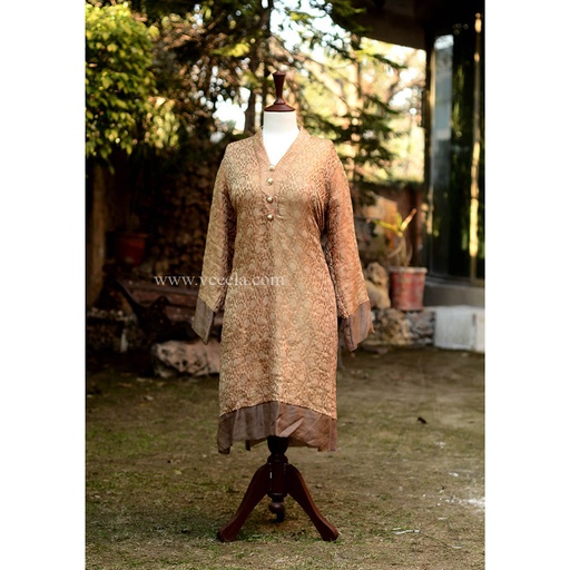 [PK6405-CW-PRT-019160] Golden Embroidered Shirt